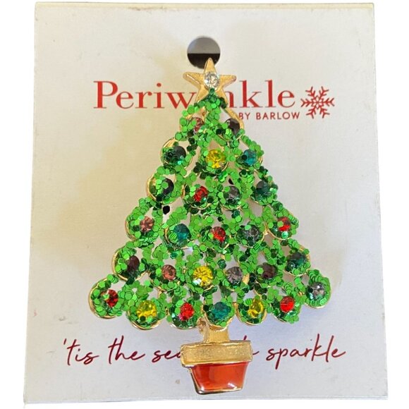 Periwinkle by Barlow Rhinestone Green Christmas Tree Pin Brooch 2.25" X 1.5" NEW - Picture 1 of 3